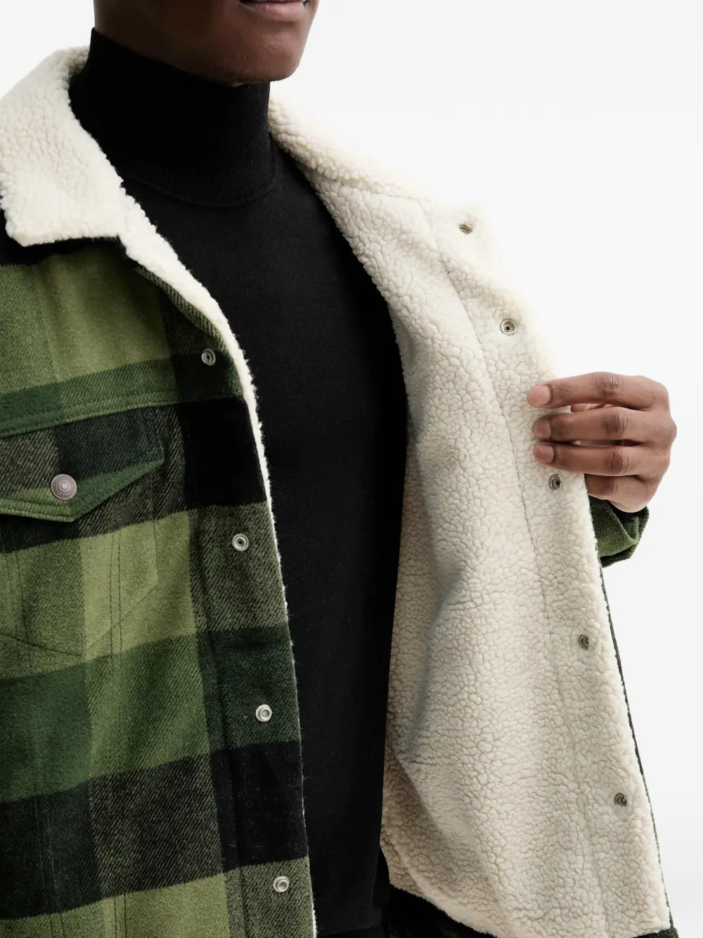 Levi's Geruit shirtjack met lammy kraag Groen