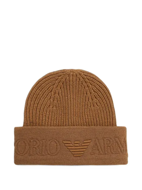 Emporio Armani logo-embroidered ribbed-knit beanie hat