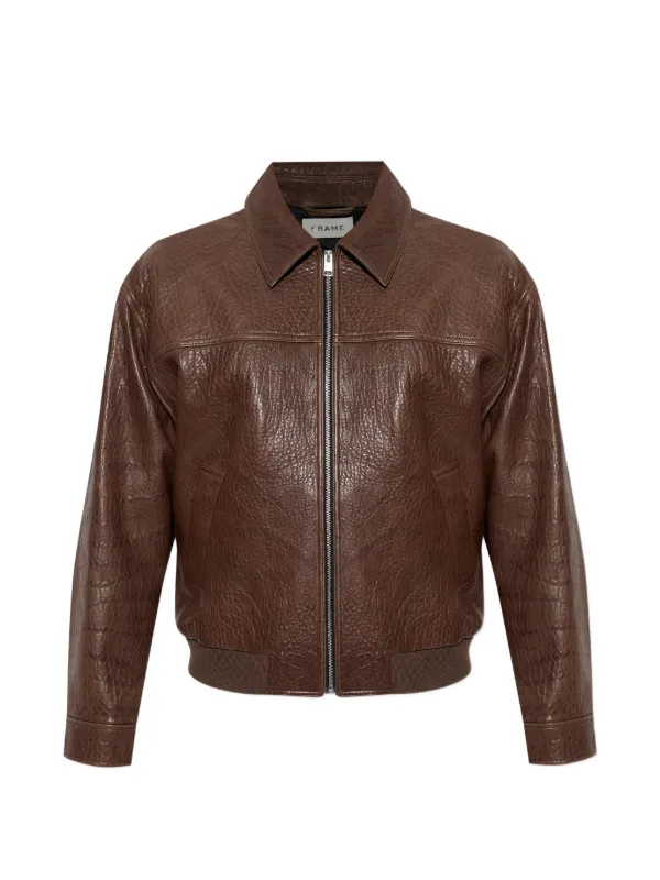 Frame Zip Leather Jacket in Brown