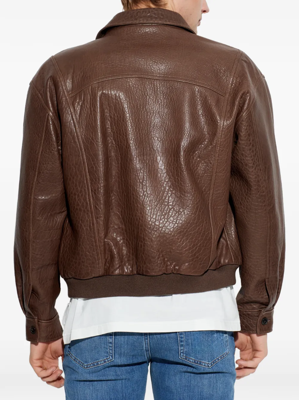 FRAME Zip Leather Jacket in Brown, view 4
