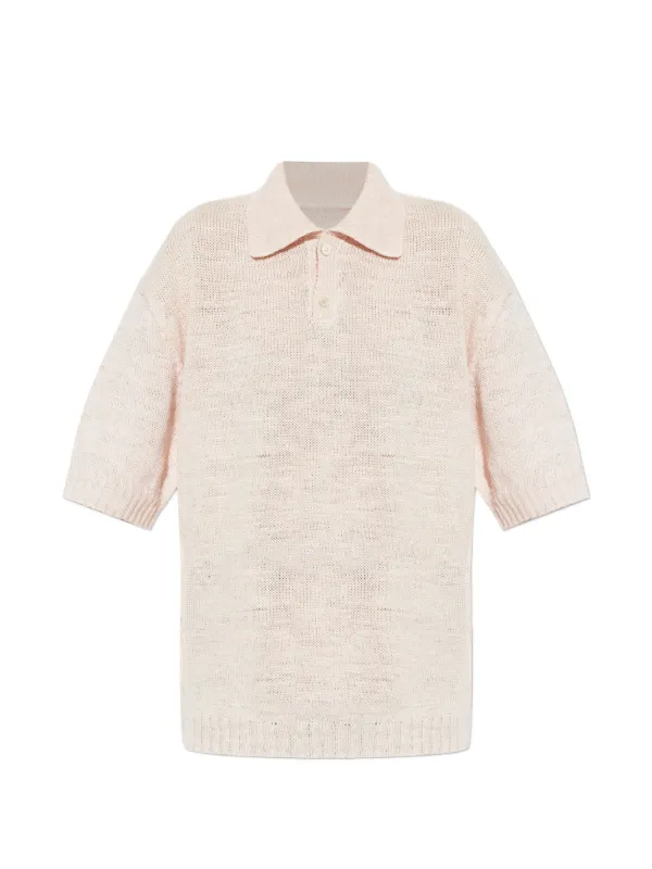 Maison Margiela Linen Polo Top in Neutrals