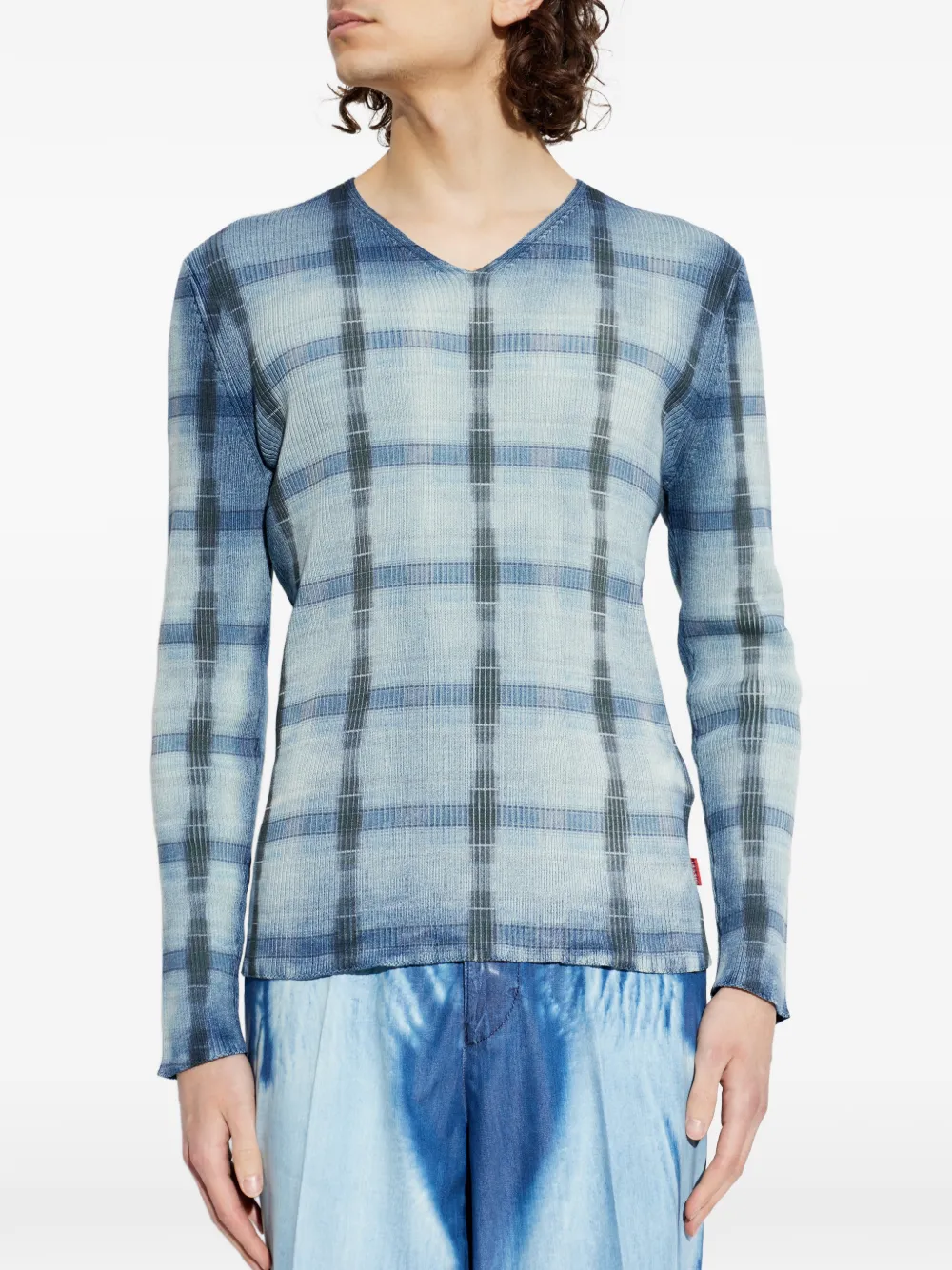 Diesel K-Egons geruit T-shirt met V-hals Blauw
