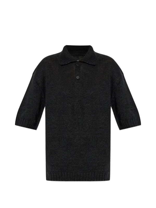 Maison Margiela Gardening Hemp Buttoned Polo Shirt in Black