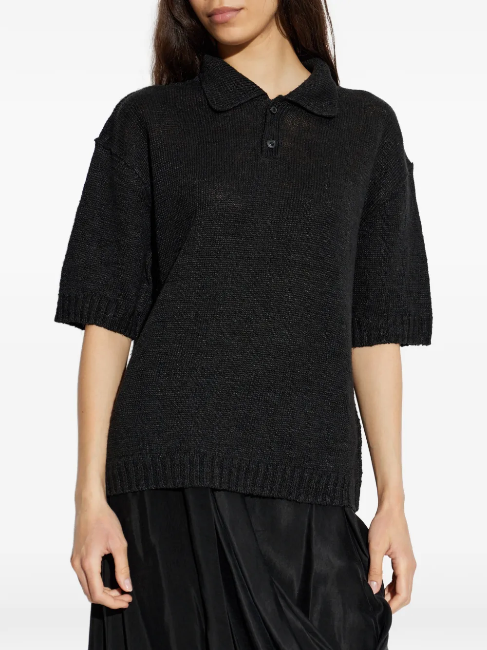 Maison Margiela Gardening Hemp poloshirt met knopen Zwart