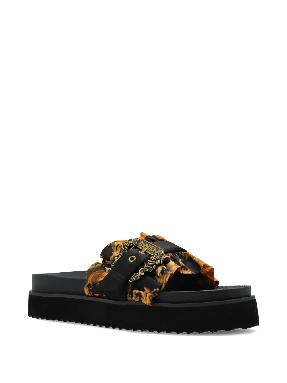 Versace Jeans Couture printed buckled slides Zwart