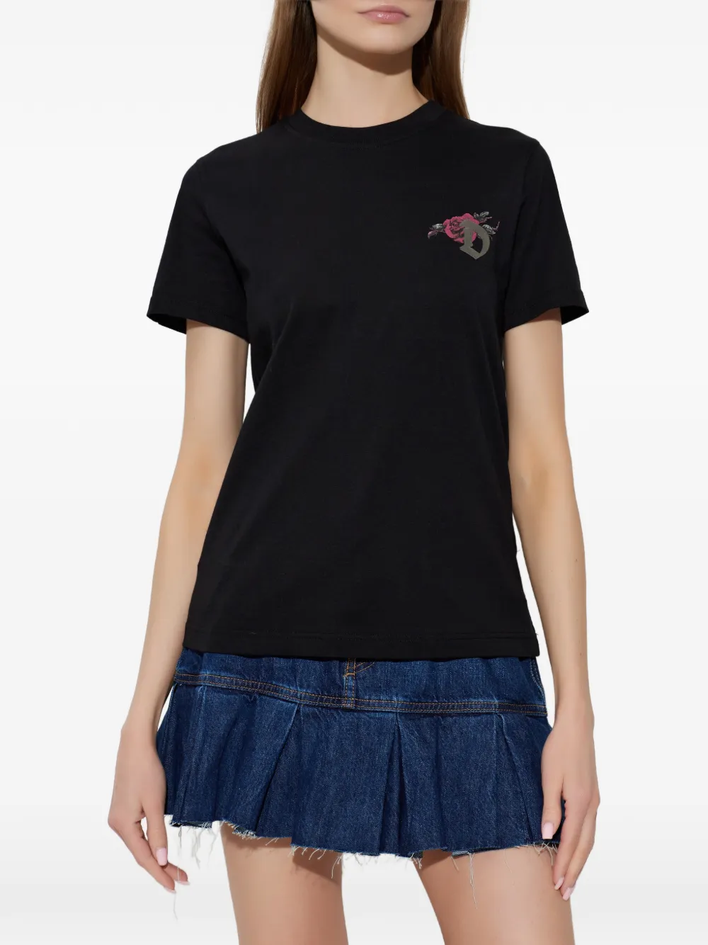 Diesel T-shirt met rozenprint Zwart