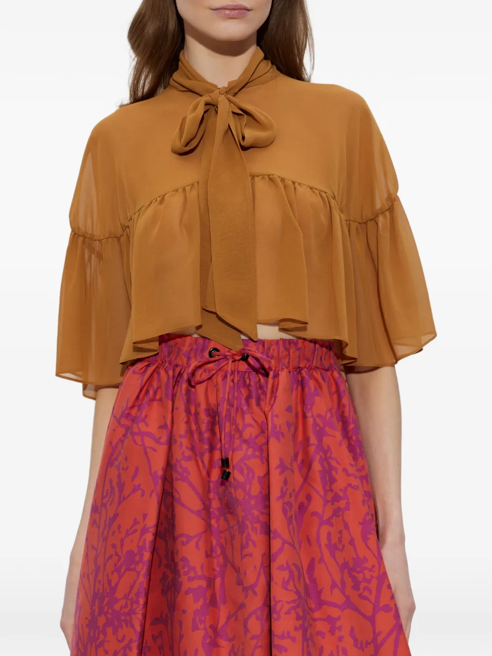 Max Mara Negozi blouse met cape Bruin