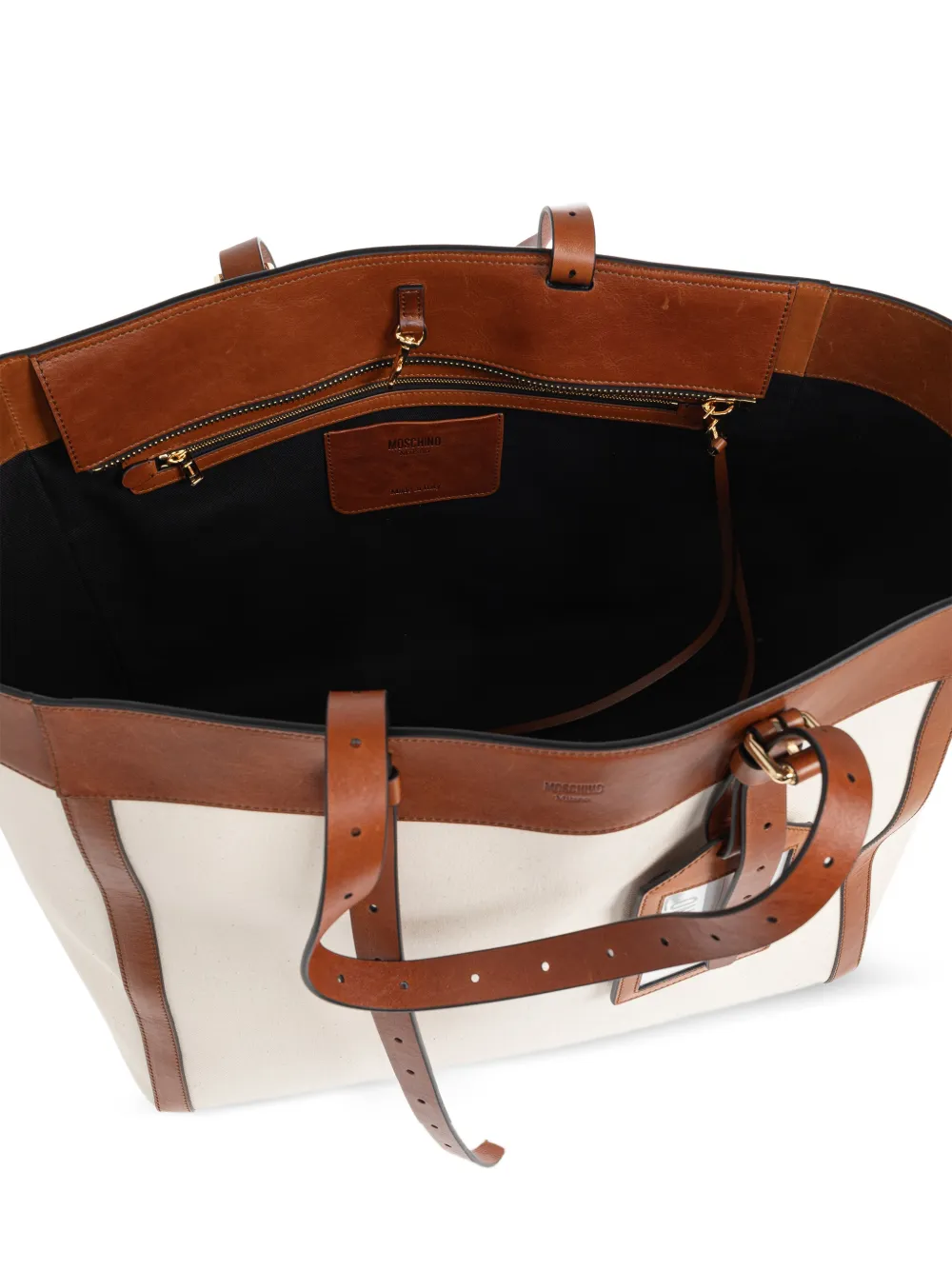 Moschino Shopper met afwerking en label Beige