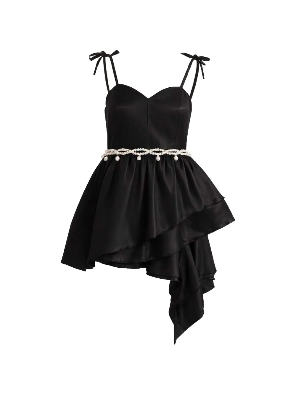 Tulleen asymmetrical sweetheart-neck dress - Nero