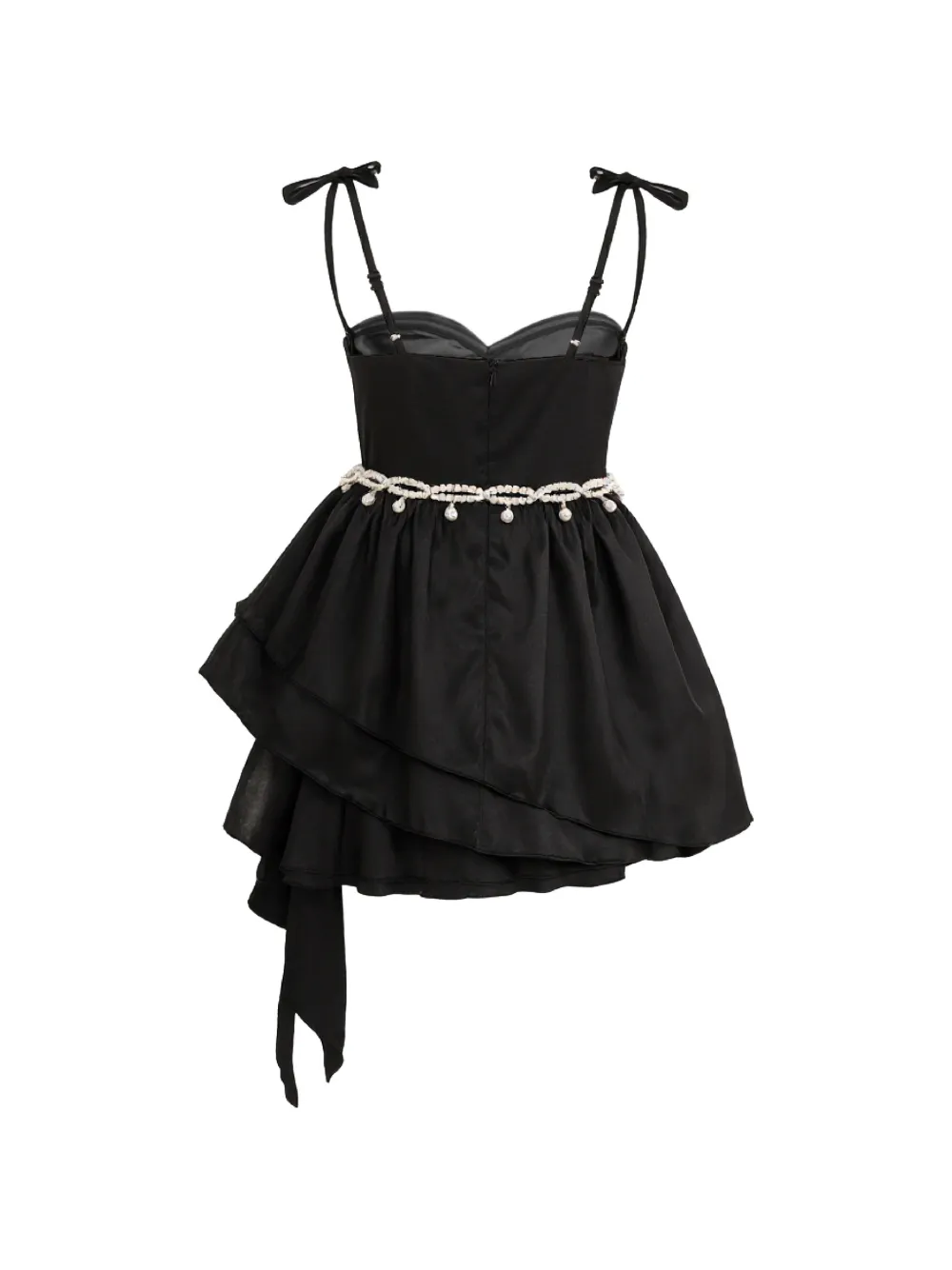 Tulleen Asymmetrische jurk met sweetheart hals Zwart