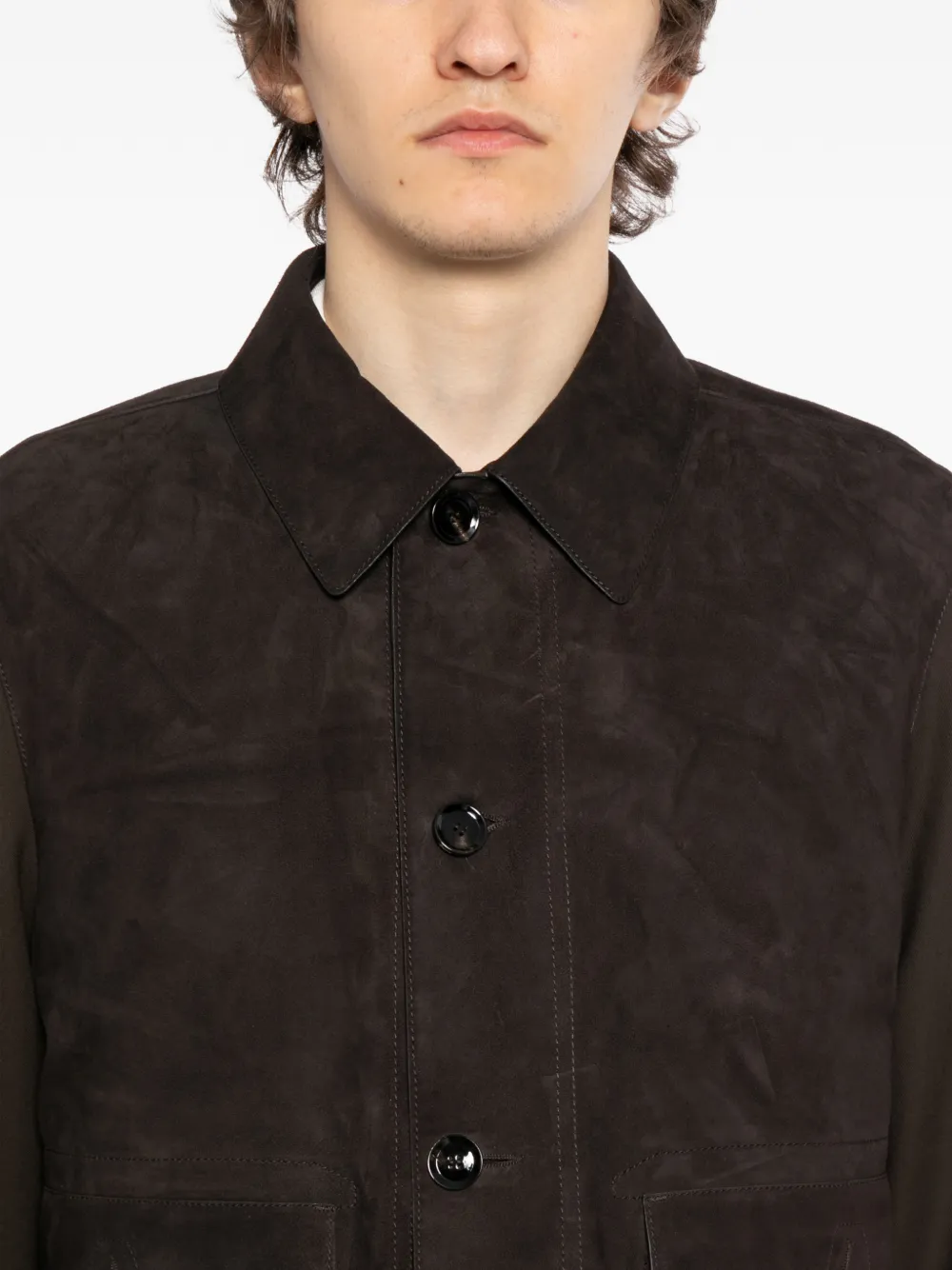 Brioni Leren bomberjack Bruin