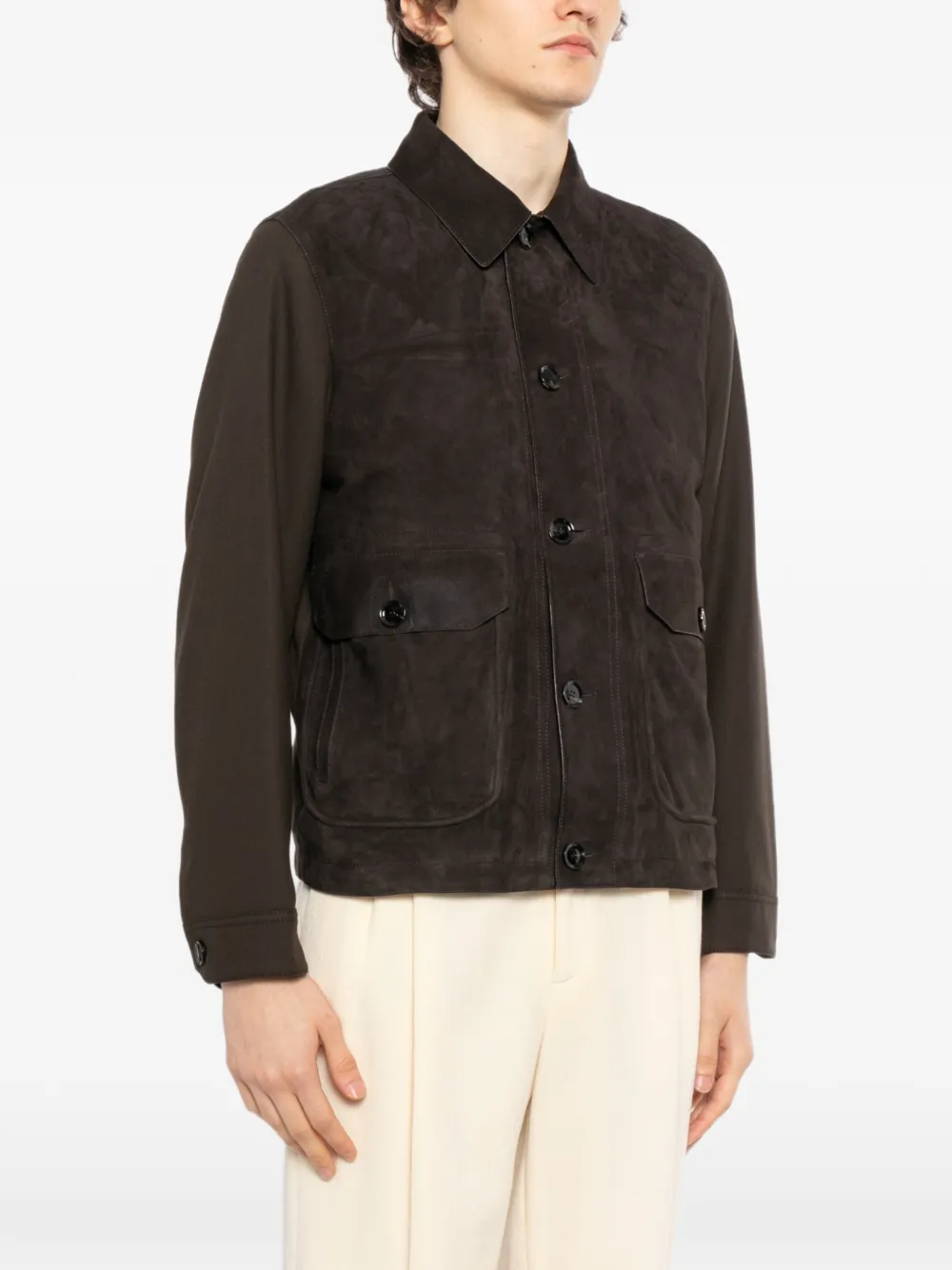  Brioni Collared Leather Jacket - Brown 