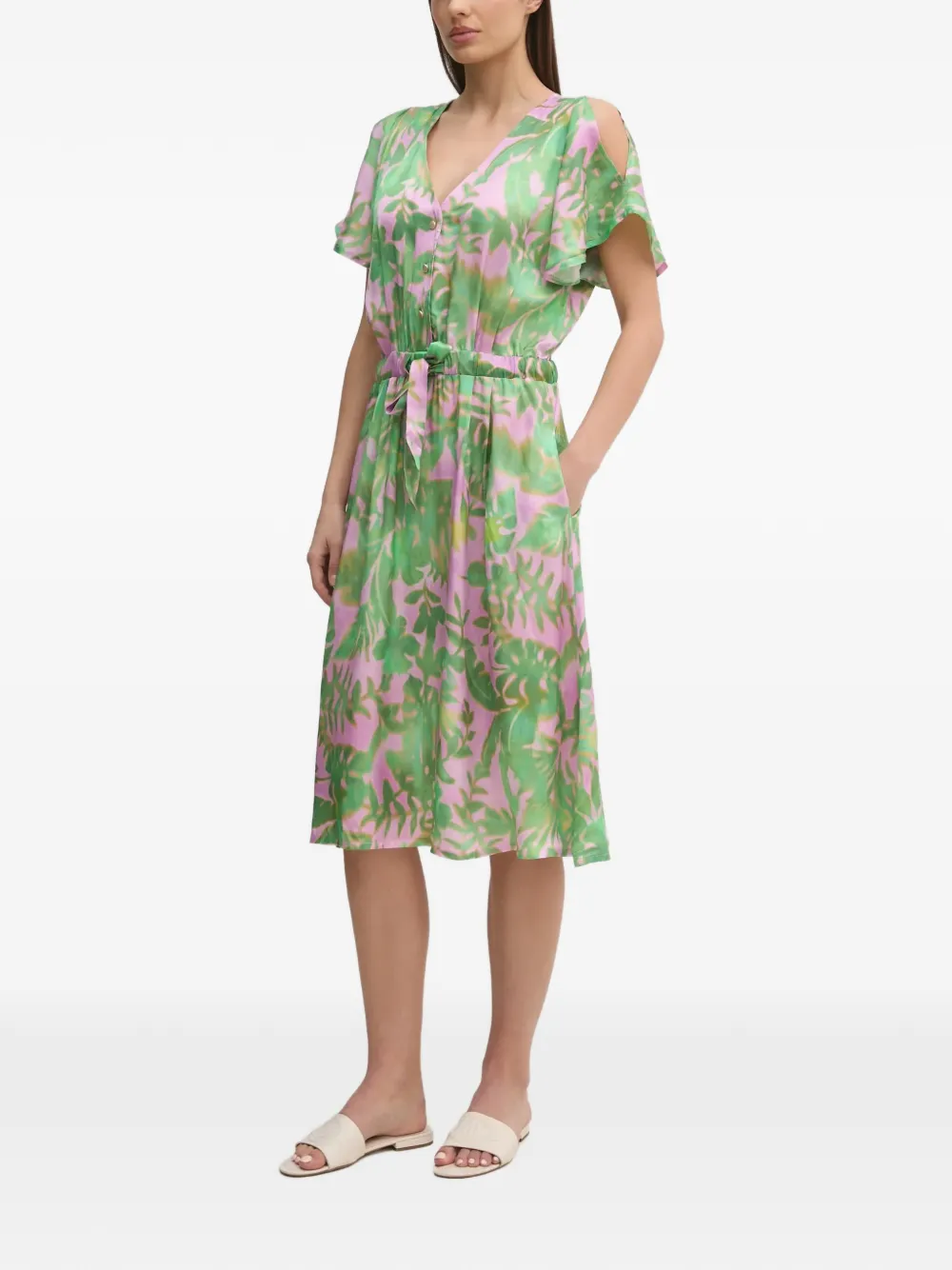 La Petite Française Ronnie floral-print tie-waist midi dress - Verde