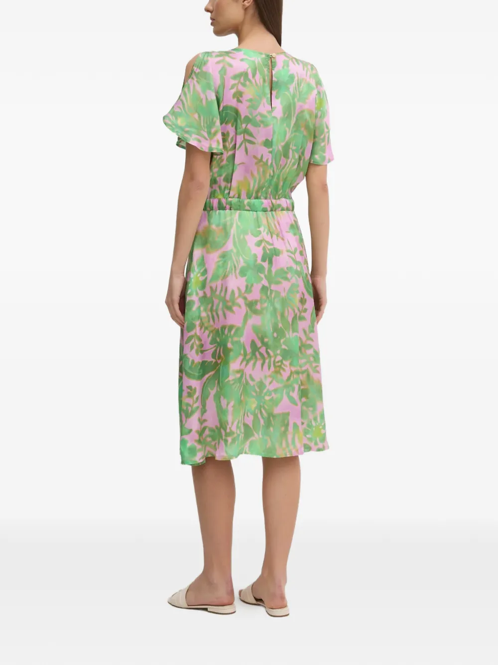 La Petite Française Ronnie midi-jurk met bloemenprint en gestrikte taille Groen