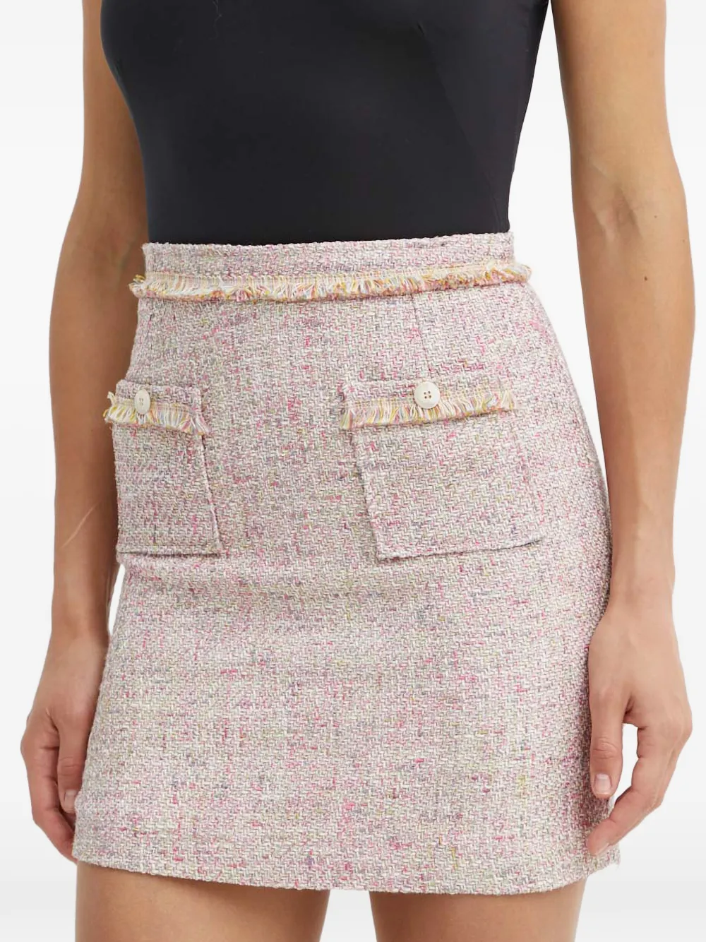  La Petite Française Jacket Fringed Front-pocket Mini Skirt - Pink 