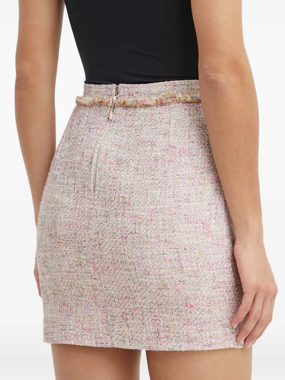  La Petite Française Jacket Fringed Front-pocket Mini Skirt - Pink 
