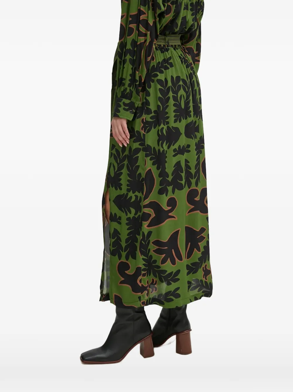 La Petite Française Juratoire maxi-rok met bloemenprint en ceintuur Groen