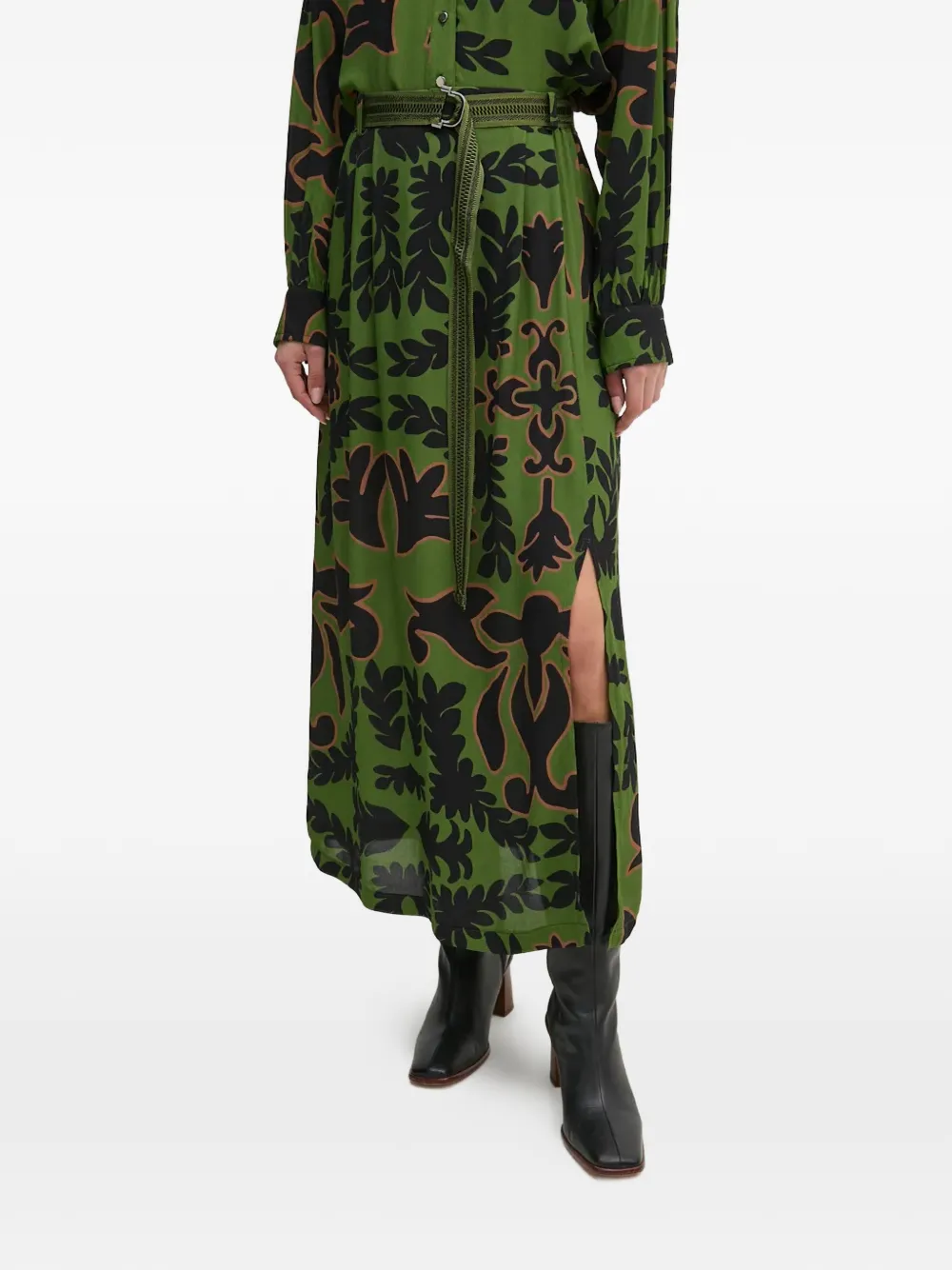 La Petite Française Juratoire floral-print belted maxi skirt - Verde