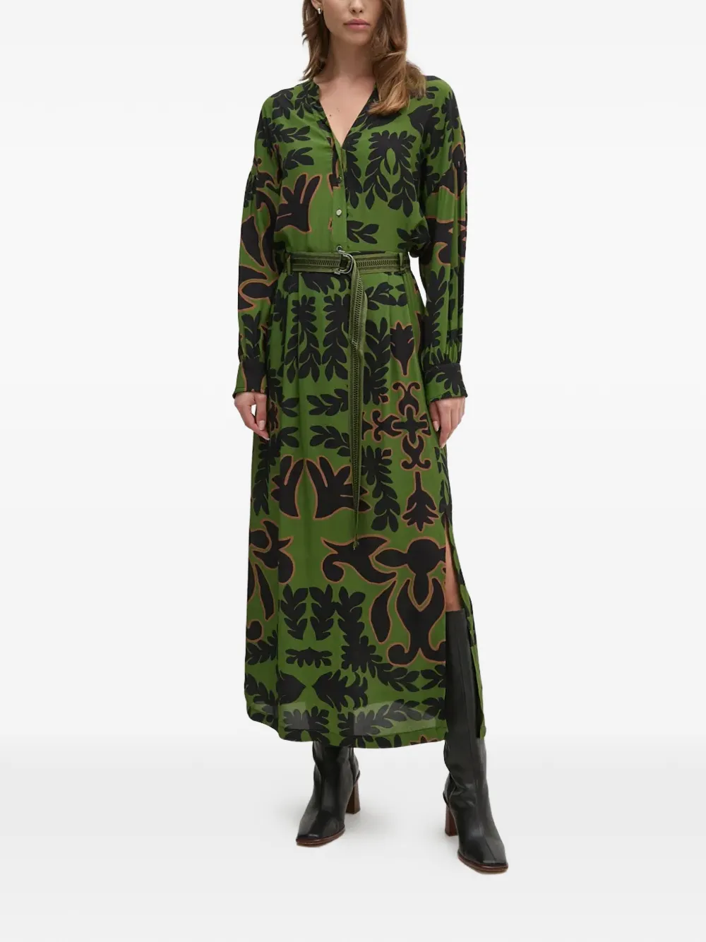 La Petite Française Juratoire maxi-rok met bloemenprint en ceintuur Groen