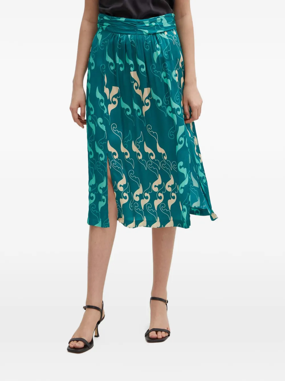 La Petite Française Judo printed split midi skirt - Verde
