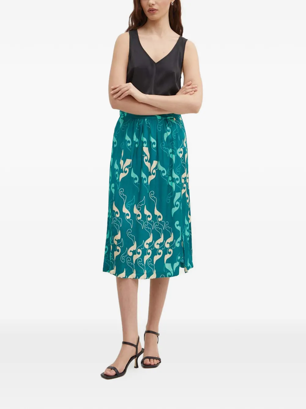  La Petite Française Judo Printed Split Midi Skirt - Green 