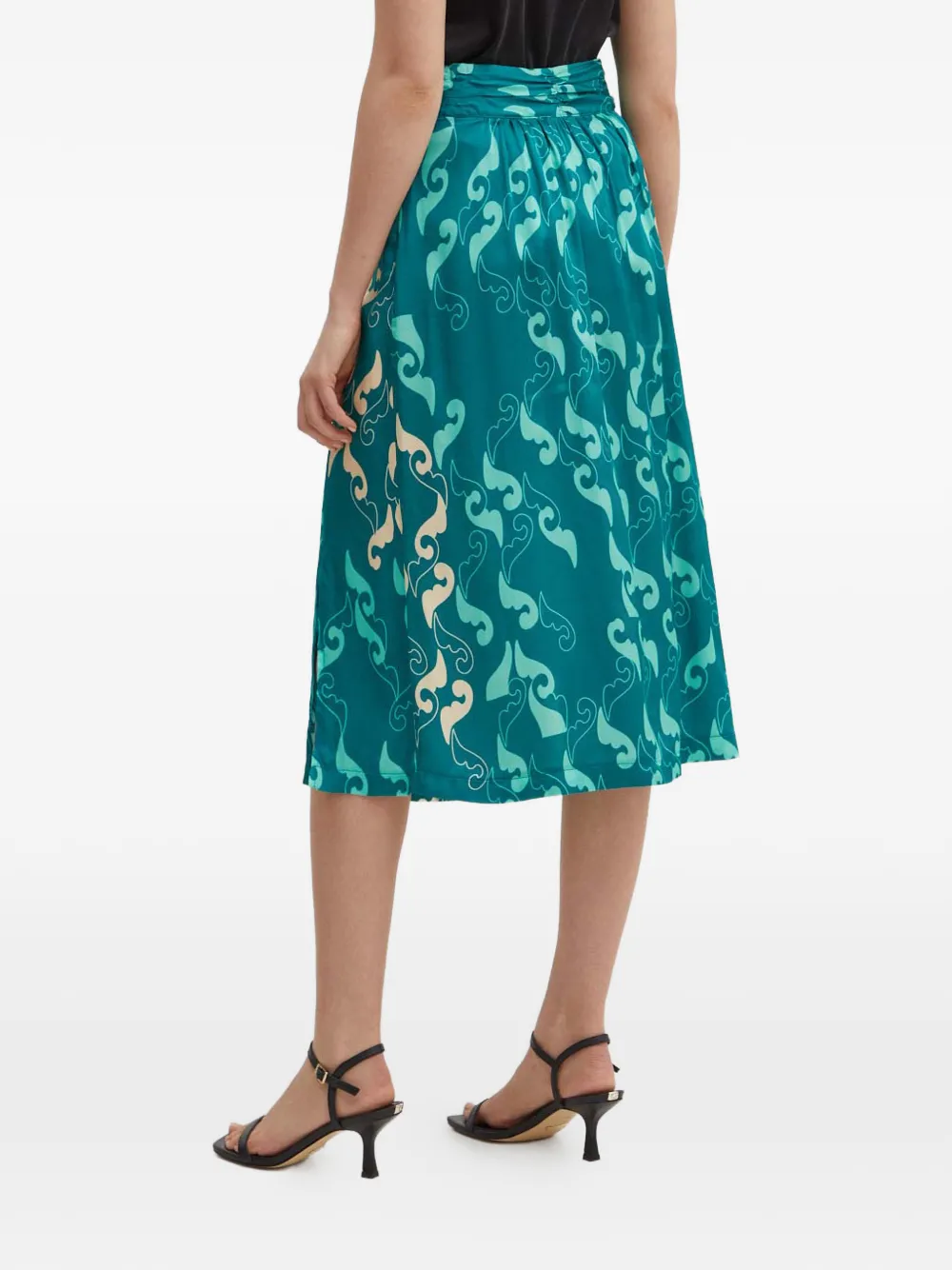  La Petite Française Judo Printed Split Midi Skirt - Green 
