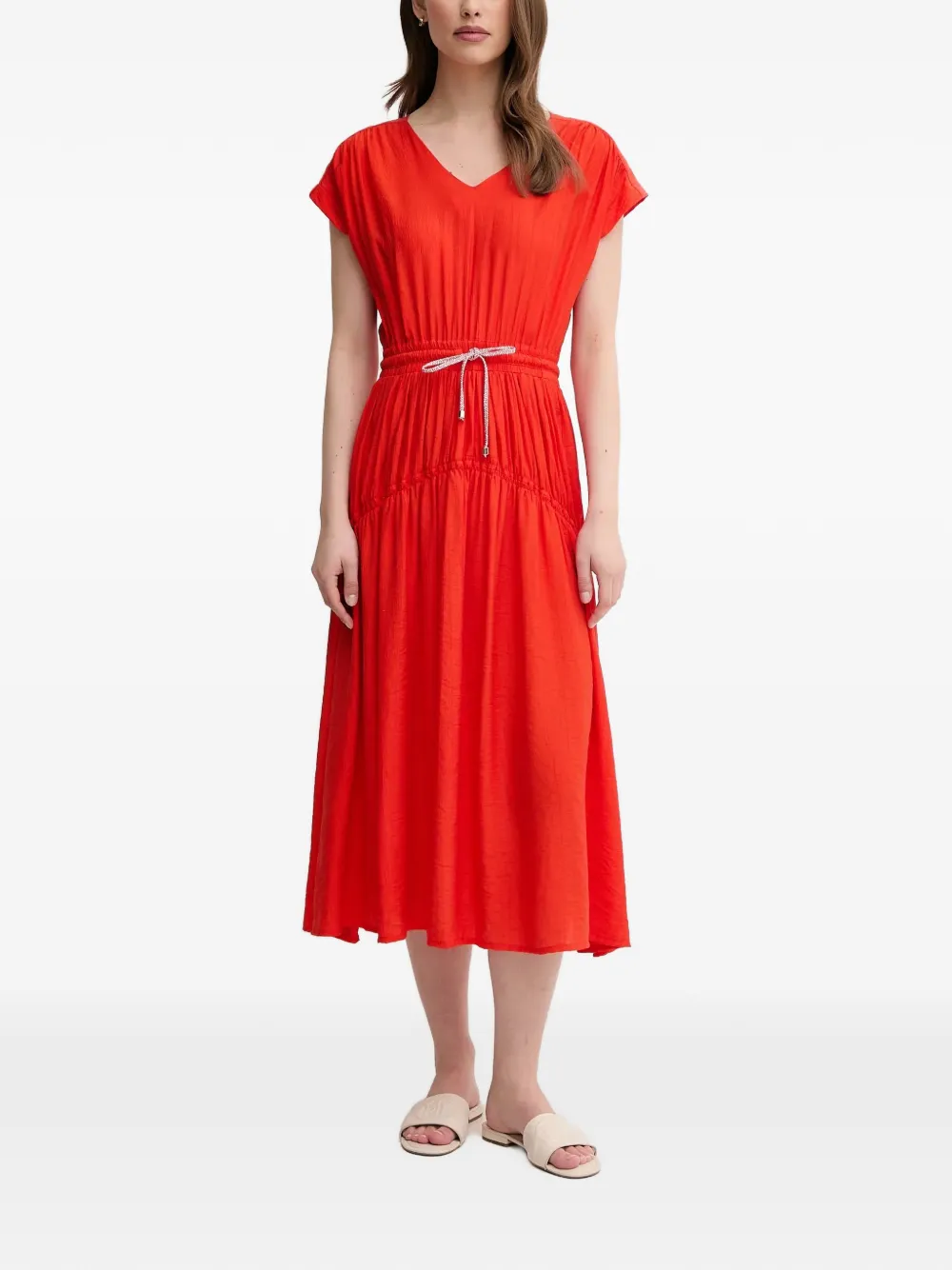 La Petite Française V-neck drawstring midi dress - Rosso