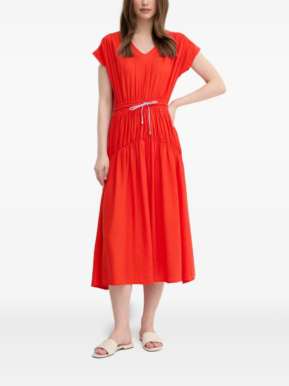  La Petite Française V-neck Drawstring Midi Dress - Red 
