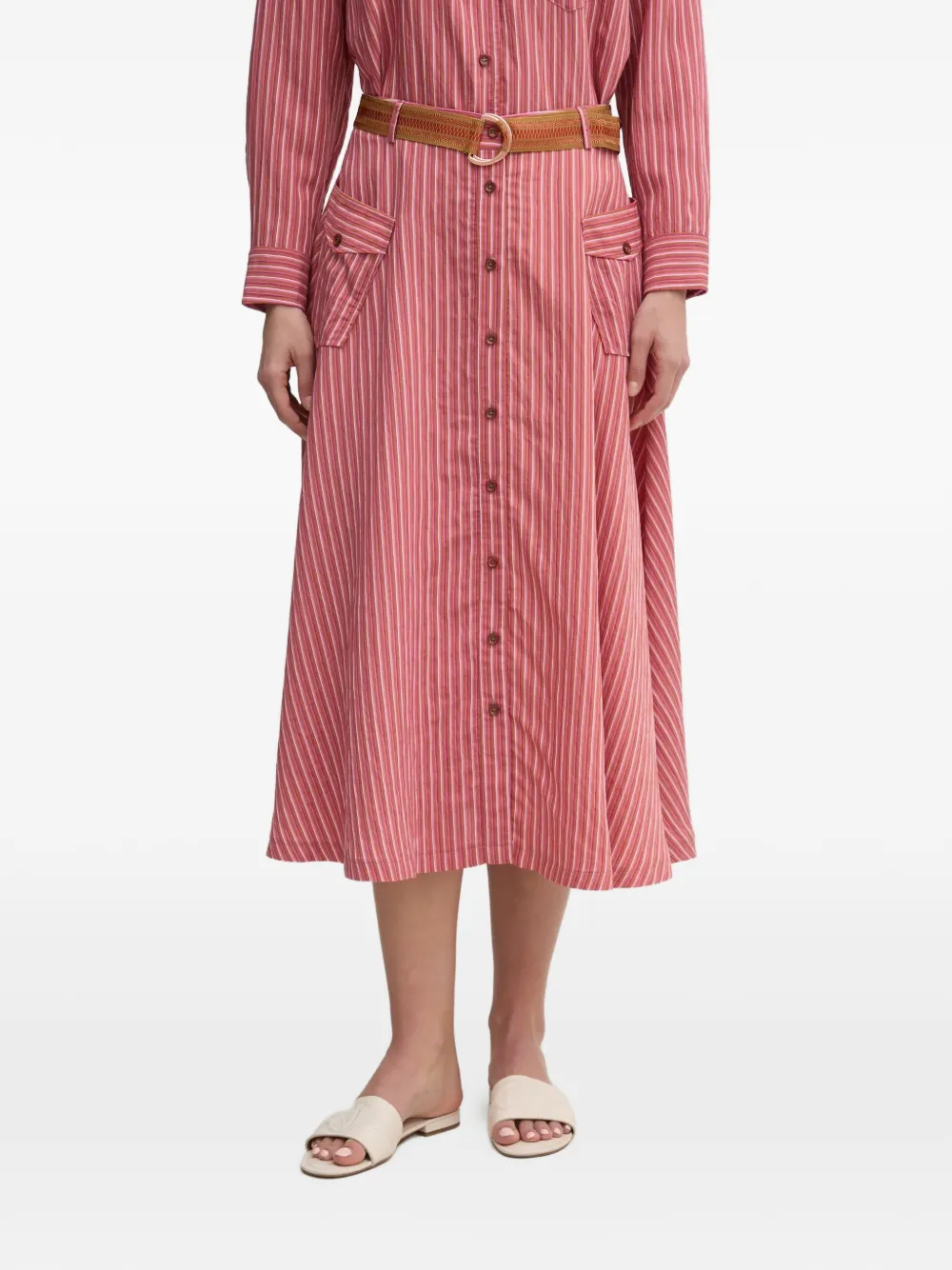 La Petite Française Joyce striped belted midi skirt - Rosso