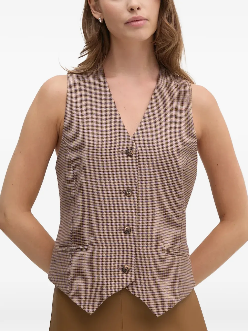 La Petite Française Gratifiant houndstooth V-neck waistcoat - Brown