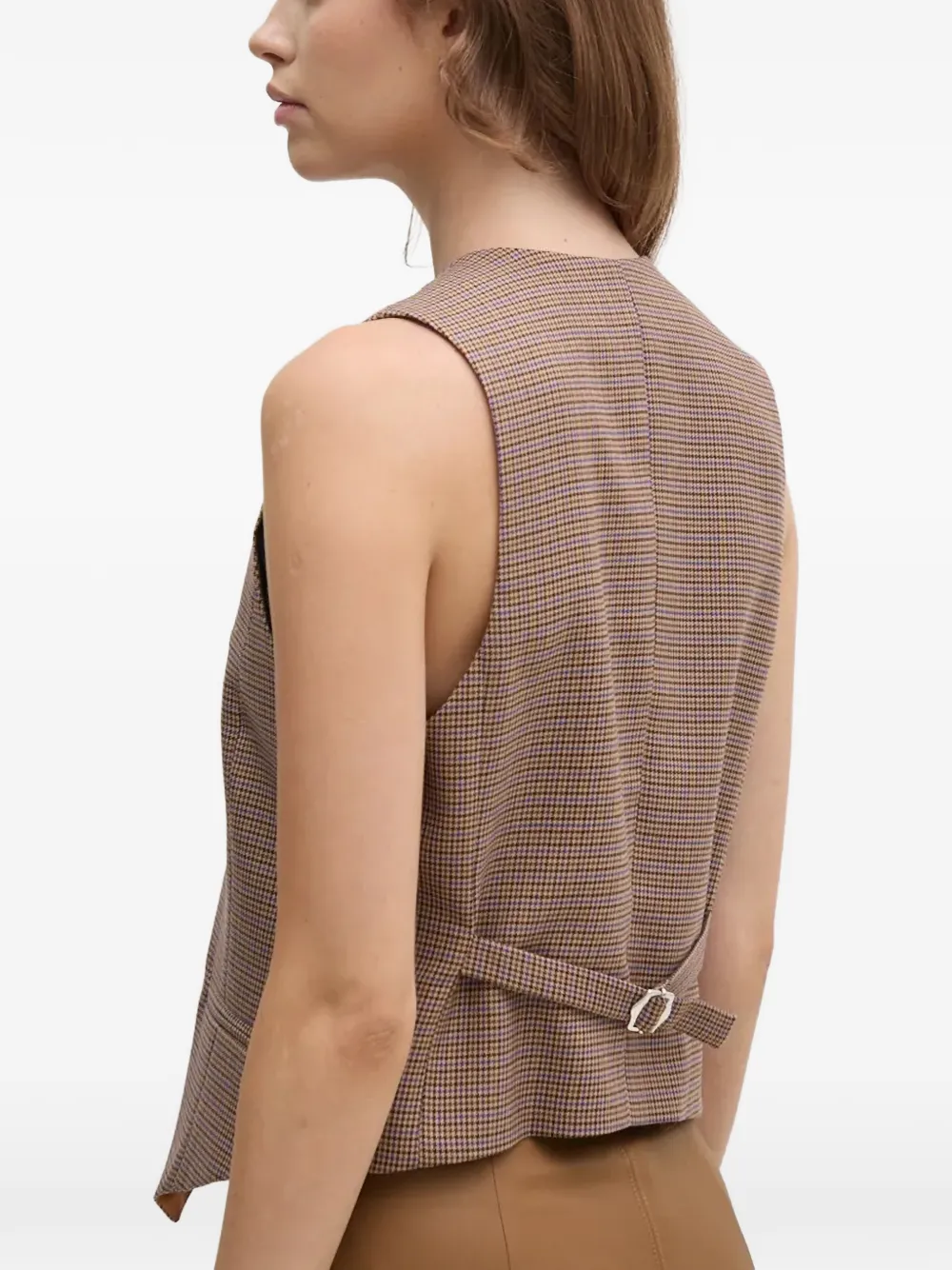 La Petite Française Gratifiant gilet met pied-de-poule print en V-hals Bruin
