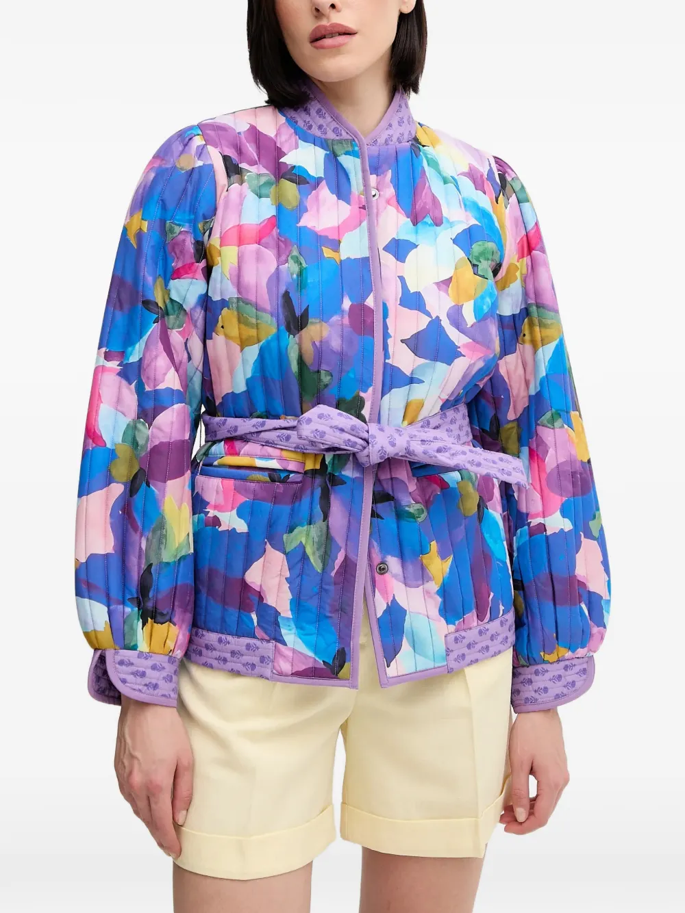 La Petite Française Vicky floral-print belted jacket - Blu