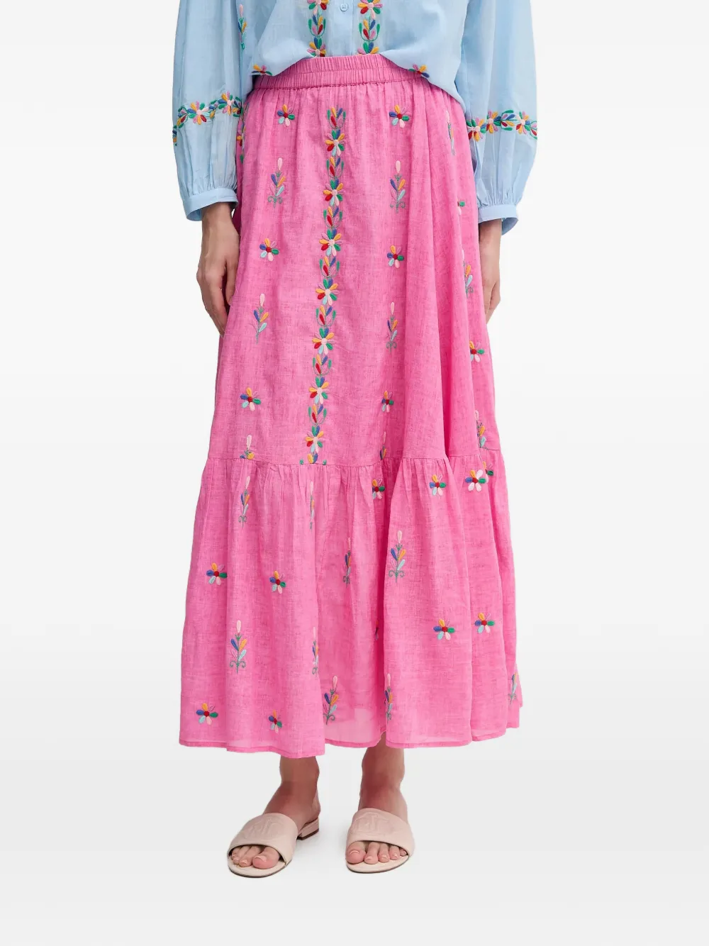 La Petite Française Jamal embroidered tiered maxi skirt - Rosa
