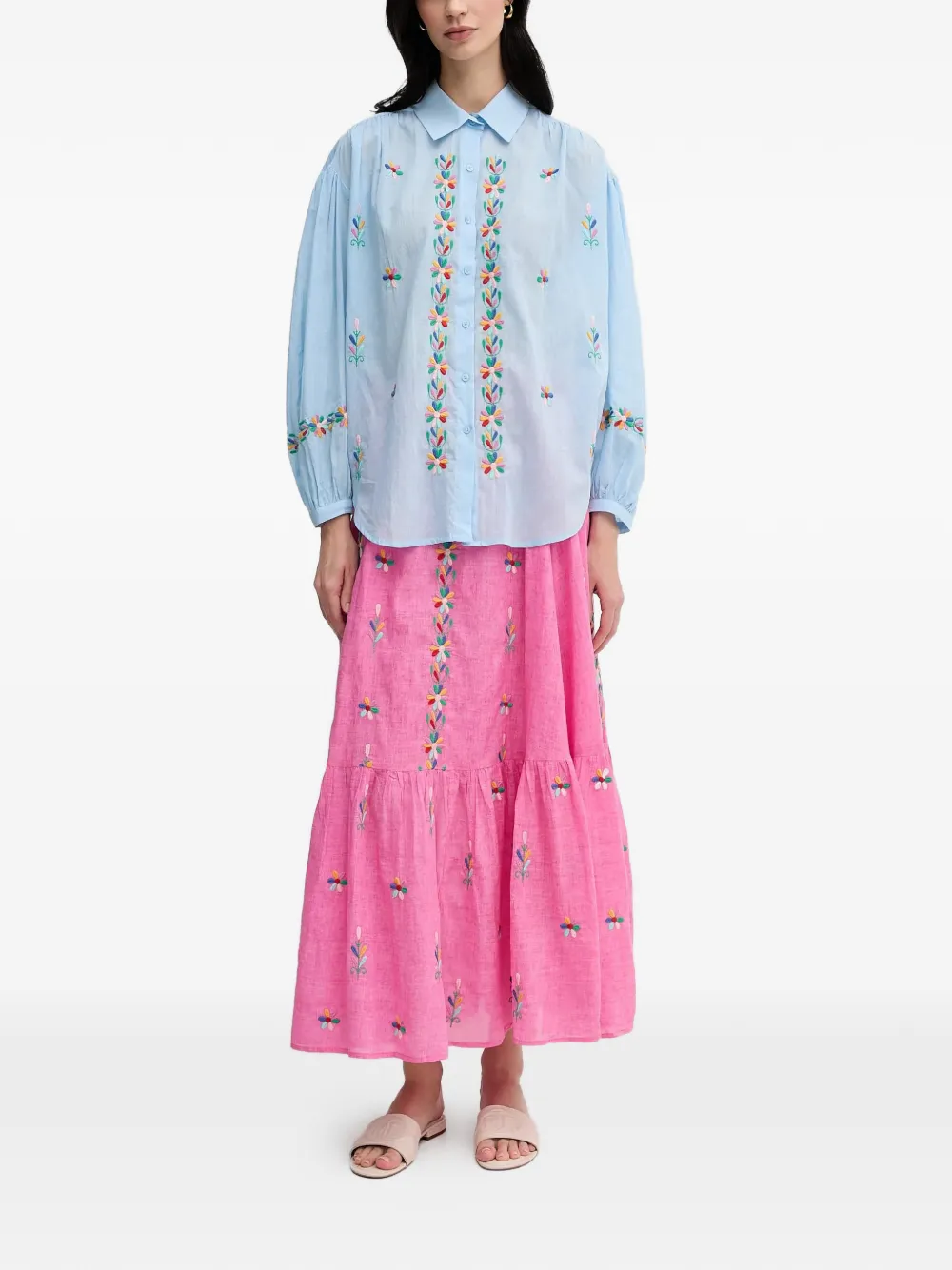 Jamal Embroidered Tiered Maxi Skirt