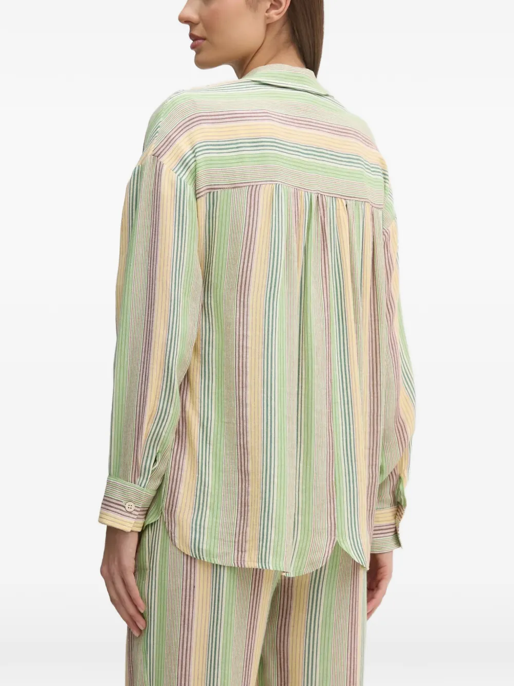 La Petite Française Charlene gestreept button-up blouse Groen