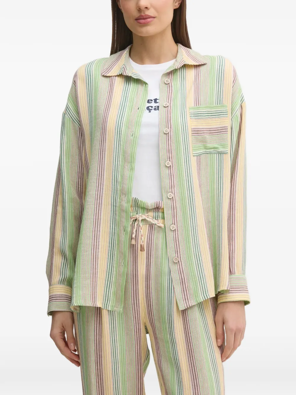 La Petite Française Charlene striped button-up shirt - Verde
