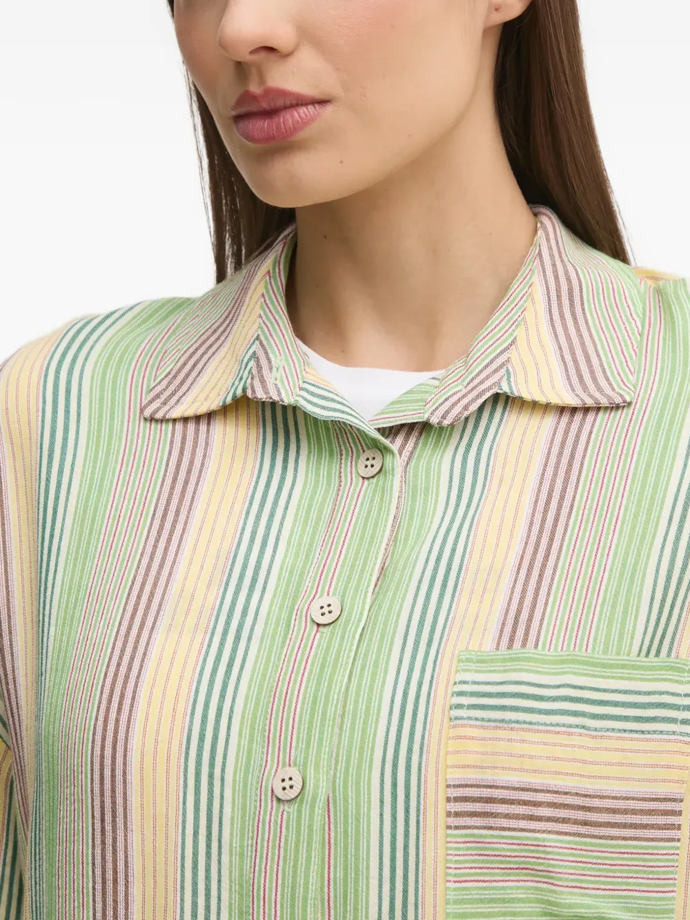 La Petite Française Charlene gestreept button-up blouse Groen