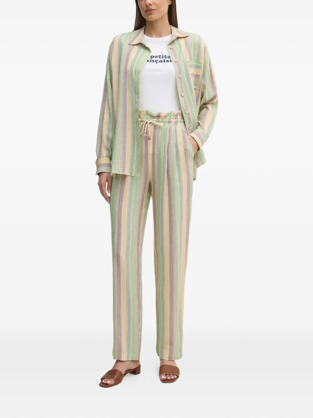 La Petite Française Charlene gestreept button-up blouse Groen