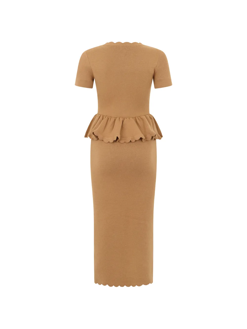 Self-Portrait Gewelfde peplum midi-jurk Beige