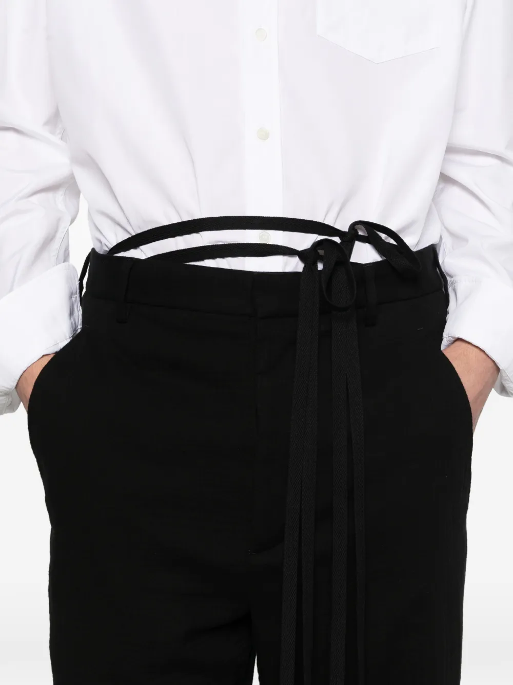 Ann Demeulemeester Leon Drawstring-side Trousers In Black