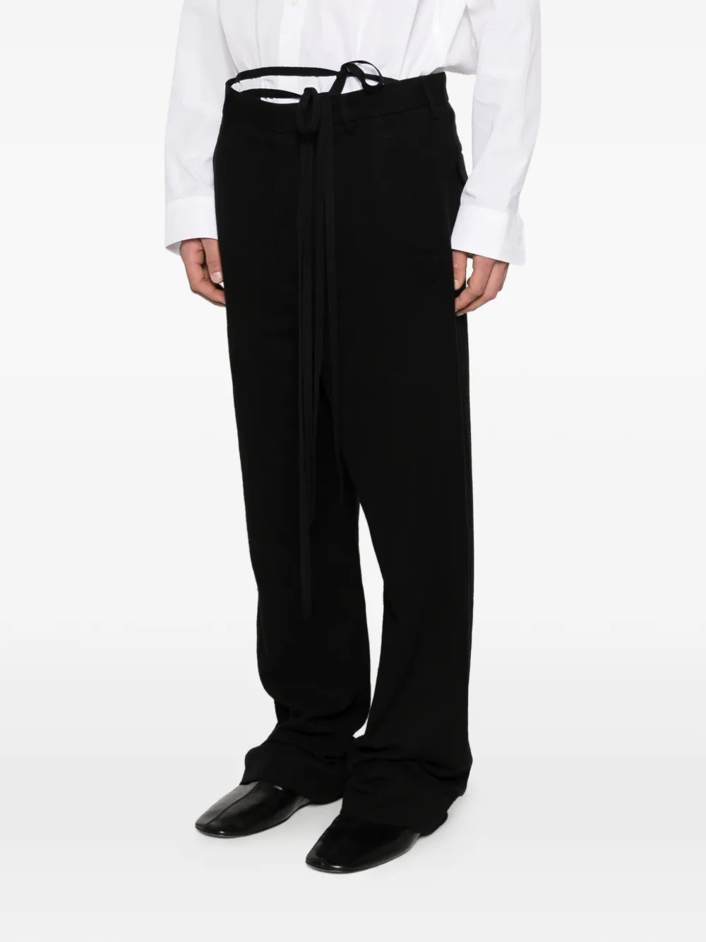 Ann Demeulemeester Leon Drawstring-side Trousers In Black