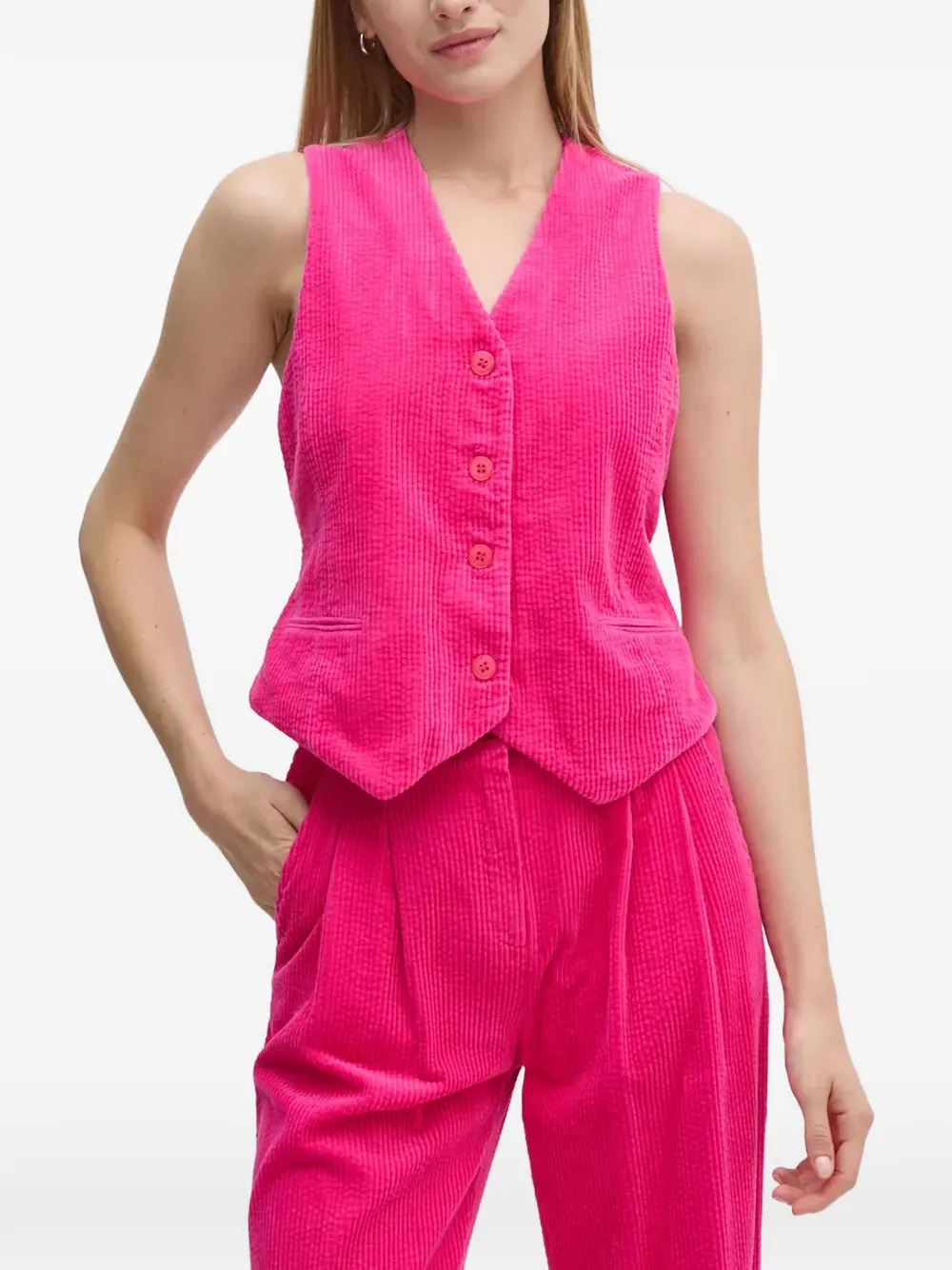 La Petite Française button corduroy waistcoat - Pink