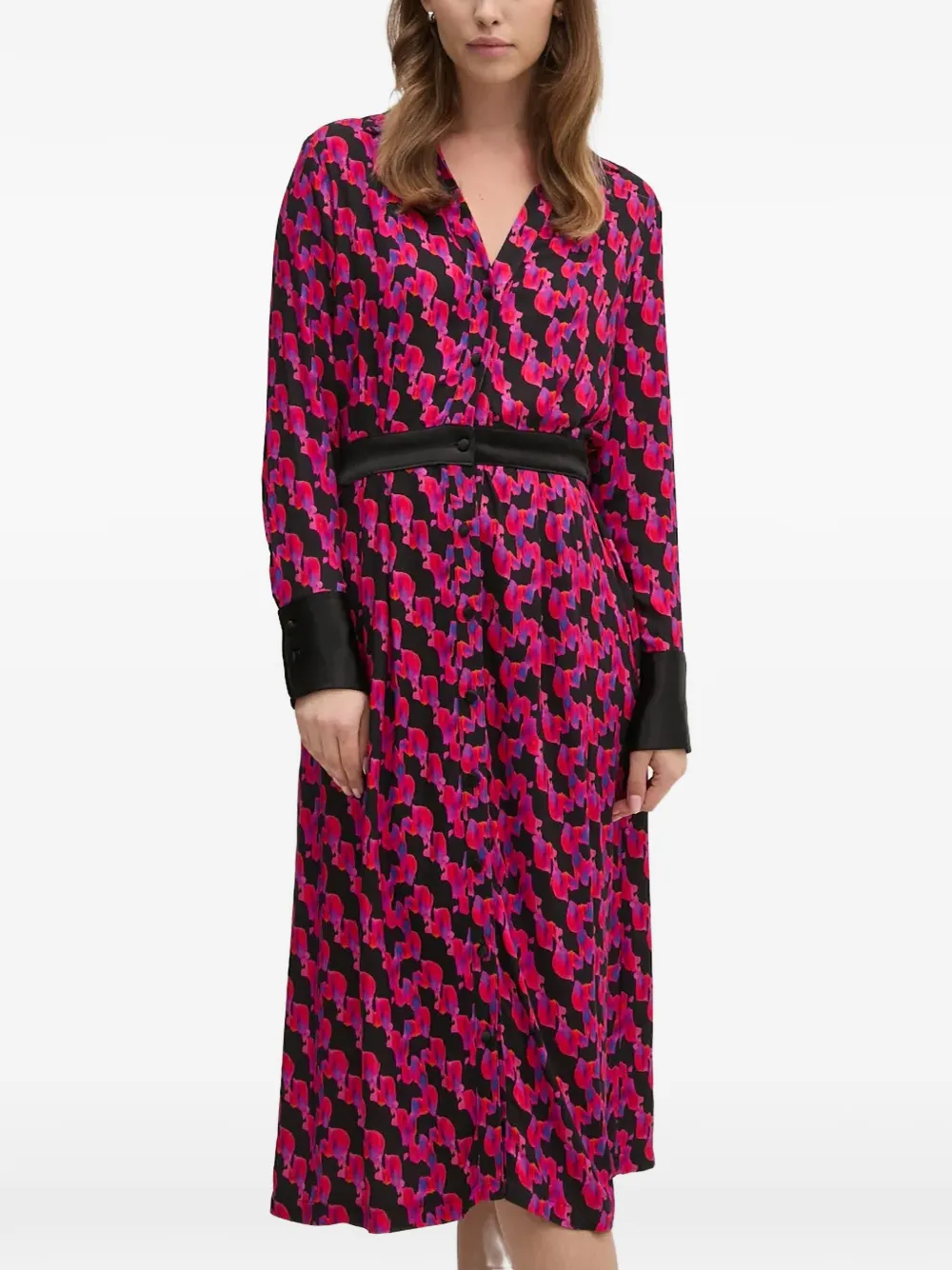 La Petite Française Redoutable midi-jurk met print en lange mouwen Roze