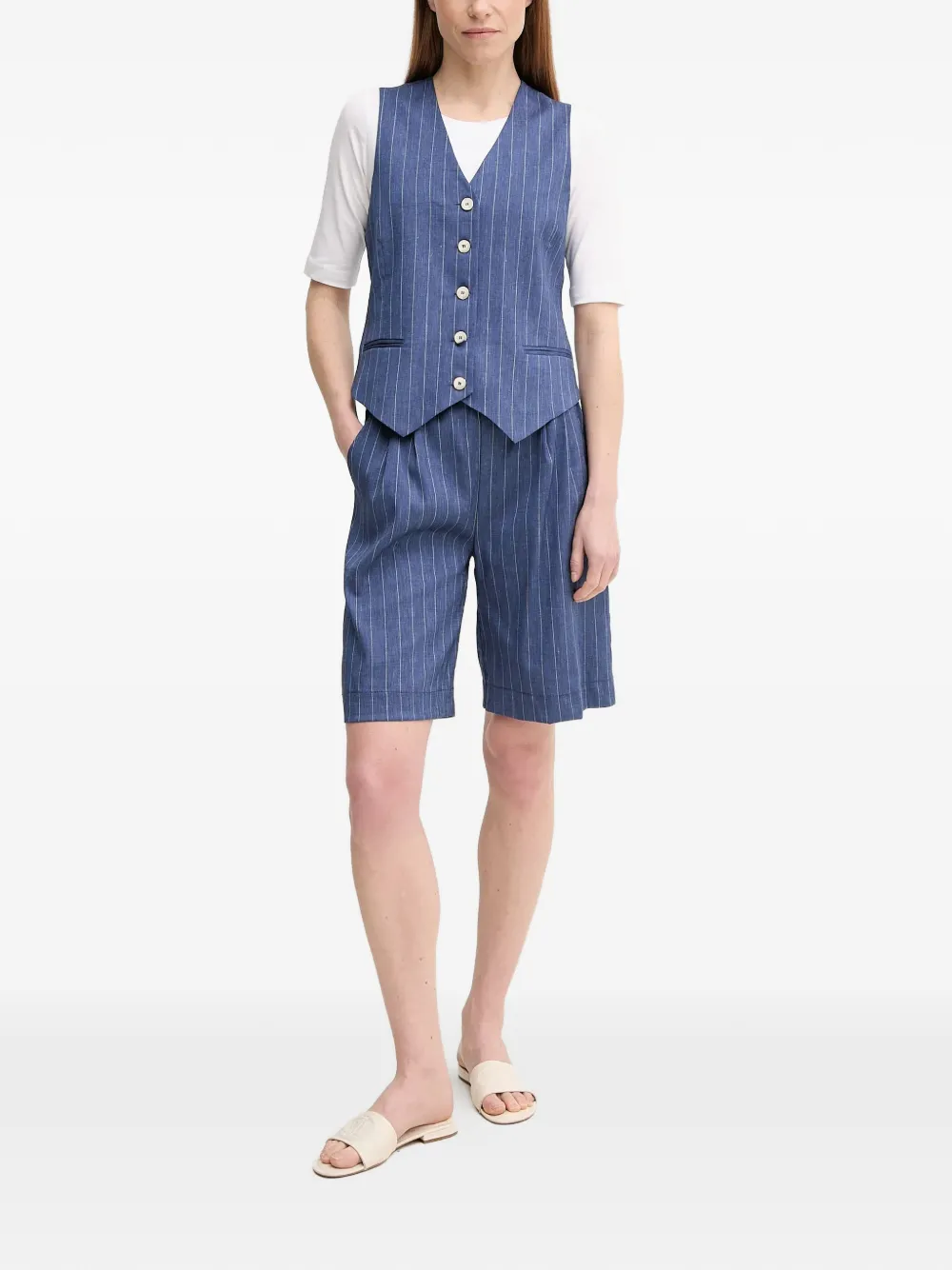 La Petite Française Gwen gestreept gilet met knoop Blauw