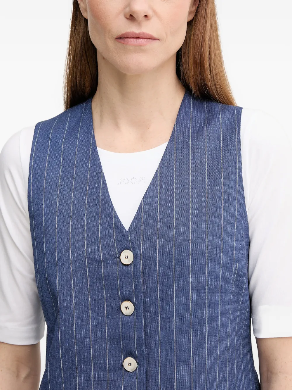 La Petite Française Gwen gestreept gilet met knoop Blauw