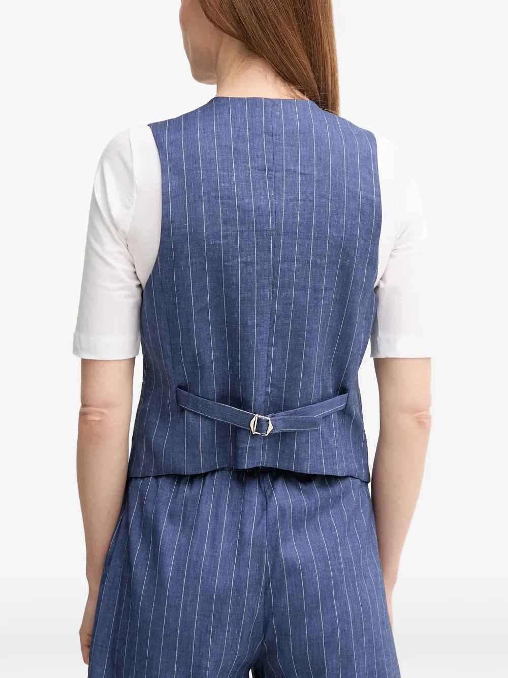 La Petite Française Gwen gestreept gilet met knoop Blauw