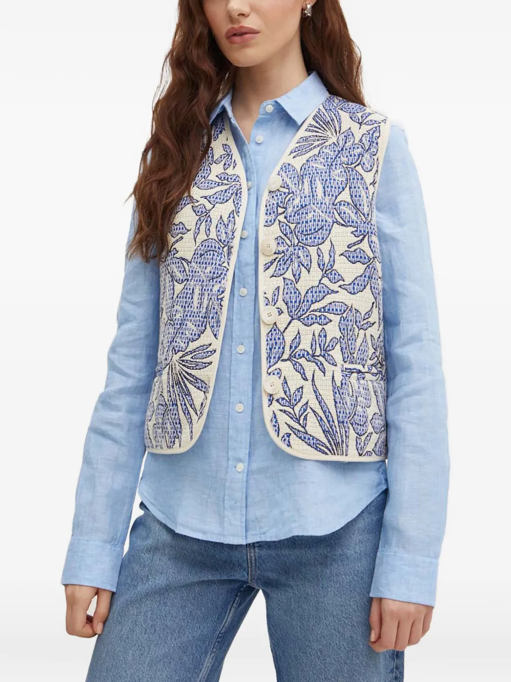 La Petite Française Gamin floral print waistcoat - Blue