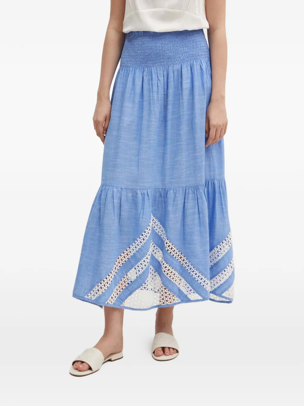 La Petite Française Japon shirred embroidered maxi skirt - Blu
