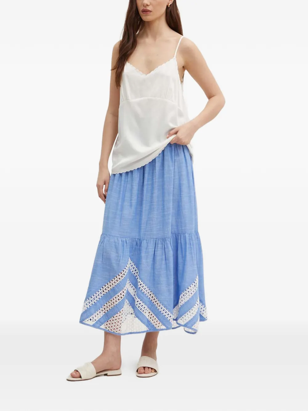 Japon Shirred Embroidered Maxi Skirt