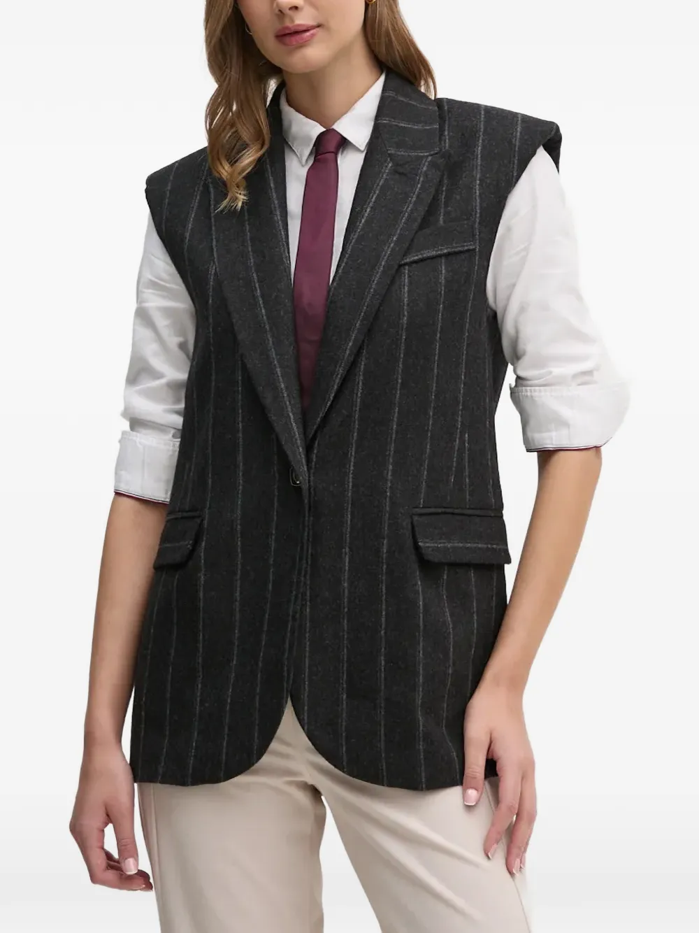 La Petite Française Valide pinstripe sleeveless waistcoat - Grigio